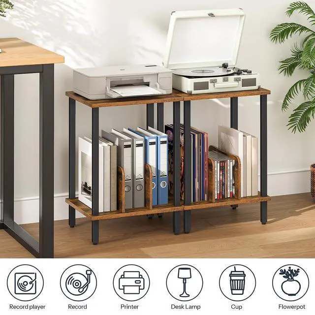Alt view image 4 of 7 - Small End Table, 2-Tier Record Player Stand Vinyl Record Turntable Stand with Storage up to 100 Albums, Small Side Table for Living Room, Bedroom Rustic Brown, FG05RS01
