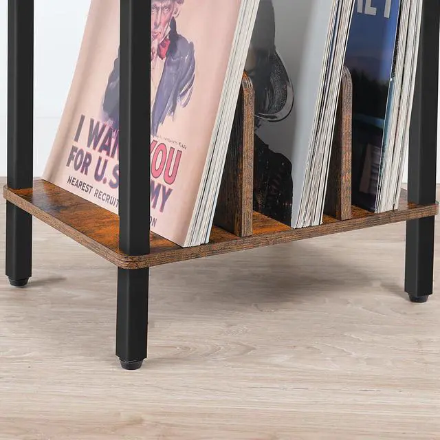 Alt view image 7 of 7 - Small End Table, 2-Tier Record Player Stand Vinyl Record Turntable Stand with Storage up to 100 Albums, Small Side Table for Living Room, Bedroom Rustic Brown, FG05RS01