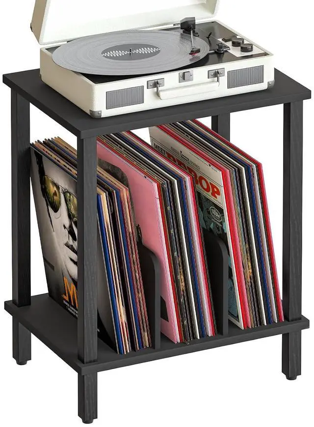 Main image of Small End Table, 2-Tier Record Player Stand Vinyl Record Turntable Stand with Storage up to 100 Albums, Small Side Table for Living Room, Bedroom Black, BK05RS01