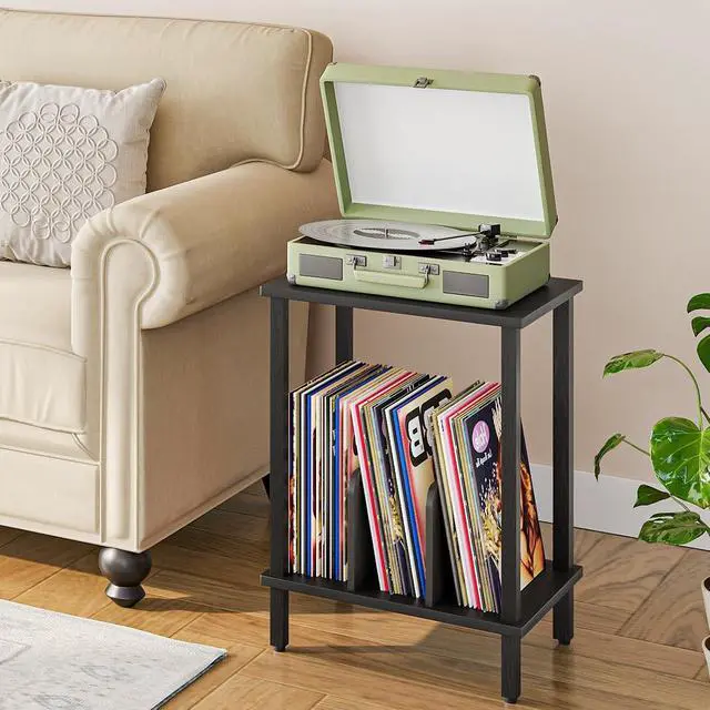 Alt view image 2 of 7 - Small End Table, 2-Tier Record Player Stand Vinyl Record Turntable Stand with Storage up to 100 Albums, Small Side Table for Living Room, Bedroom Black, BK05RS01