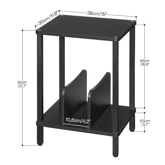 Alt view image 3 of 7 - Small End Table, 2-Tier Record Player Stand Vinyl Record Turntable Stand with Storage up to 100 Albums, Small Side Table for Living Room, Bedroom Black, BK05RS01