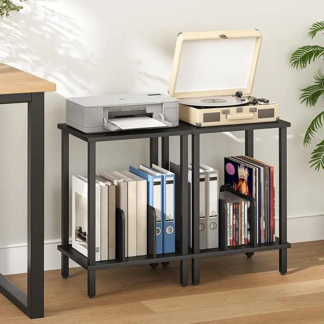 Alt view image 4 of 7 - Small End Table, 2-Tier Record Player Stand Vinyl Record Turntable Stand with Storage up to 100 Albums, Small Side Table for Living Room, Bedroom Black, BK05RS01