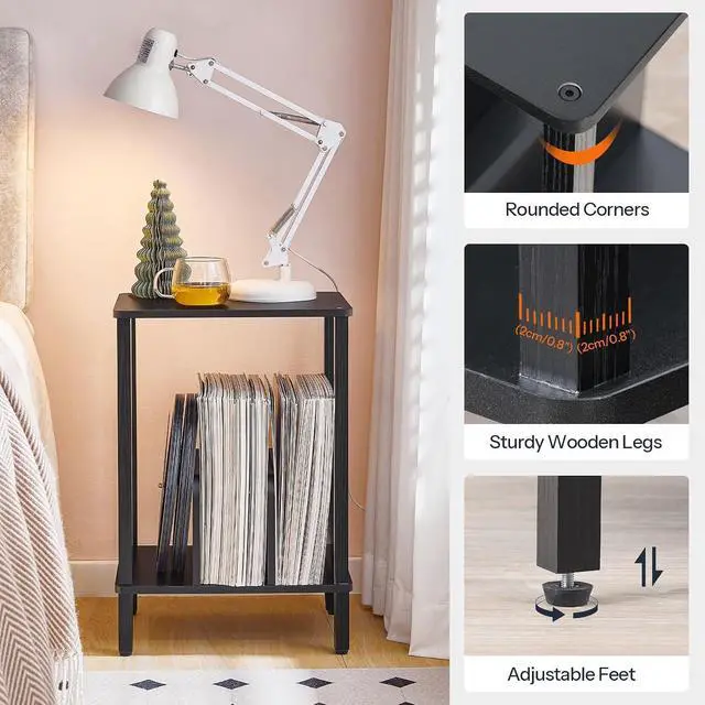 Alt view image 5 of 7 - Small End Table, 2-Tier Record Player Stand Vinyl Record Turntable Stand with Storage up to 100 Albums, Small Side Table for Living Room, Bedroom Black, BK05RS01