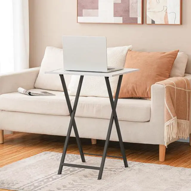Alt view image 2 of 7 - Folding TV Tray, Stable Snack Table for Small Space, Portable Sofa Side Table, Easy Assembly and Storage, Ideal for Snacks and Meals in Living Room, Marble and Black BW15BZ01