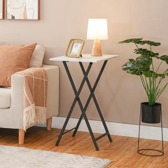 Alt view image 4 of 7 - Folding TV Tray, Stable Snack Table for Small Space, Portable Sofa Side Table, Easy Assembly and Storage, Ideal for Snacks and Meals in Living Room, Marble and Black BW15BZ01