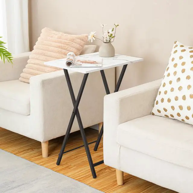 Alt view image 5 of 7 - Folding TV Tray, Stable Snack Table for Small Space, Portable Sofa Side Table, Easy Assembly and Storage, Ideal for Snacks and Meals in Living Room, Marble and Black BW15BZ01