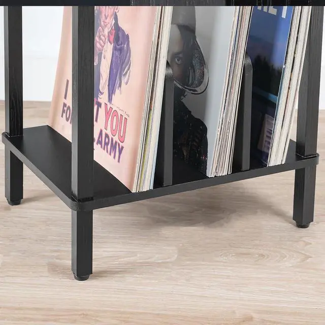 Alt view image 6 of 7 - Small End Table, 2-Tier Record Player Stand Vinyl Record Turntable Stand with Storage up to 100 Albums, Small Side Table for Living Room, Bedroom Black, BK05RS01