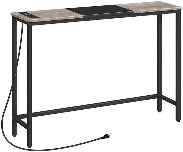 Main image of Narrow Console Table with Power Outlets, 44.9 Inches Sofa Table, Slim Behind Couch Table, Entryway Table with Display Shelf, for Living Room, Foyer, Hallway, Greige and Black BG114UXG01