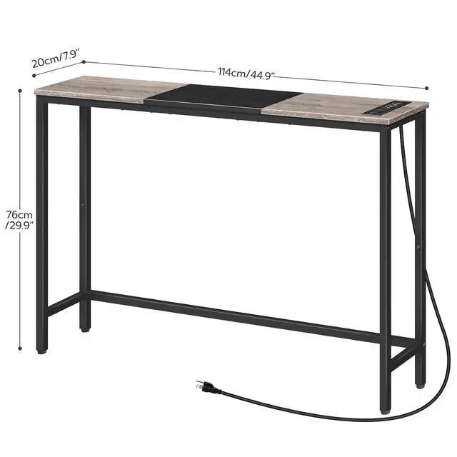 Alt view image 3 of 7 - Narrow Console Table with Power Outlets, 44.9 Inches Sofa Table, Slim Behind Couch Table, Entryway Table with Display Shelf, for Living Room, Foyer, Hallway, Greige and Black BG114UXG01