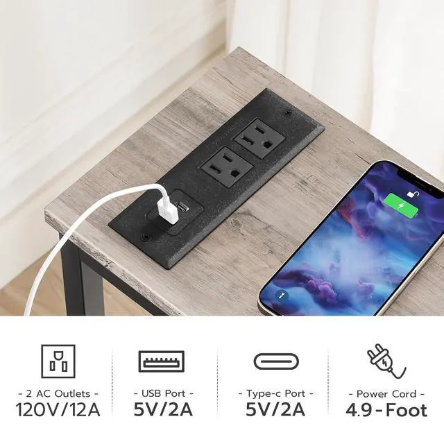 Alt view image 6 of 7 - Narrow Console Table with Power Outlets, 44.9 Inches Sofa Table, Slim Behind Couch Table, Entryway Table with Display Shelf, for Living Room, Foyer, Hallway, Greige and Black BG114UXG01