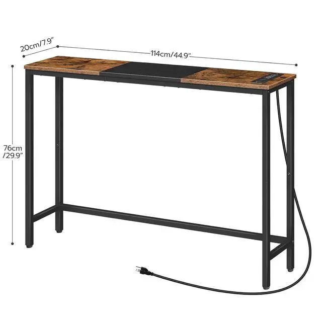 Alt view image 3 of 7 - Narrow Console Table with Power Outlets, 44.9 Inches Sofa Table, Slim Behind Couch Table, Entryway Table with Display Shelf, for Living Room, Foyer, Hallway, Rustic Brown and Black BF114UXG01