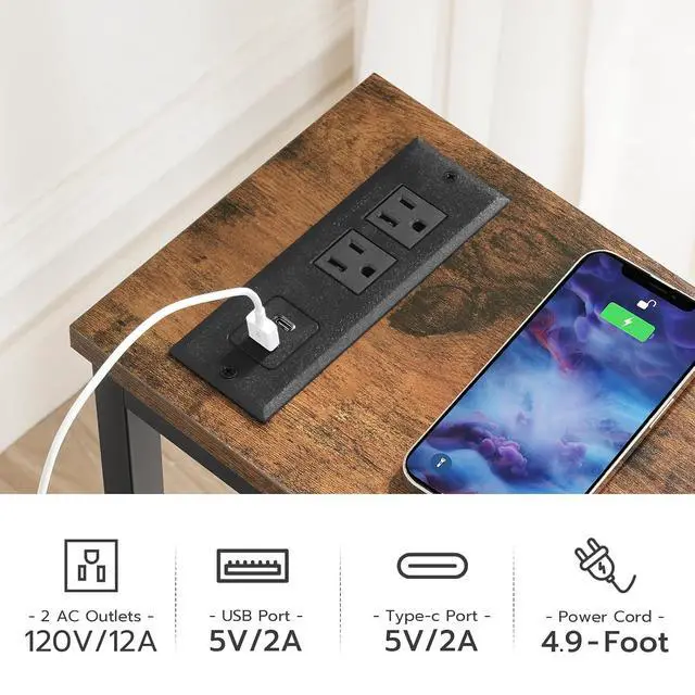 Alt view image 6 of 7 - Narrow Console Table with Power Outlets, 44.9 Inches Sofa Table, Slim Behind Couch Table, Entryway Table with Display Shelf, for Living Room, Foyer, Hallway, Rustic Brown and Black BF114UXG01