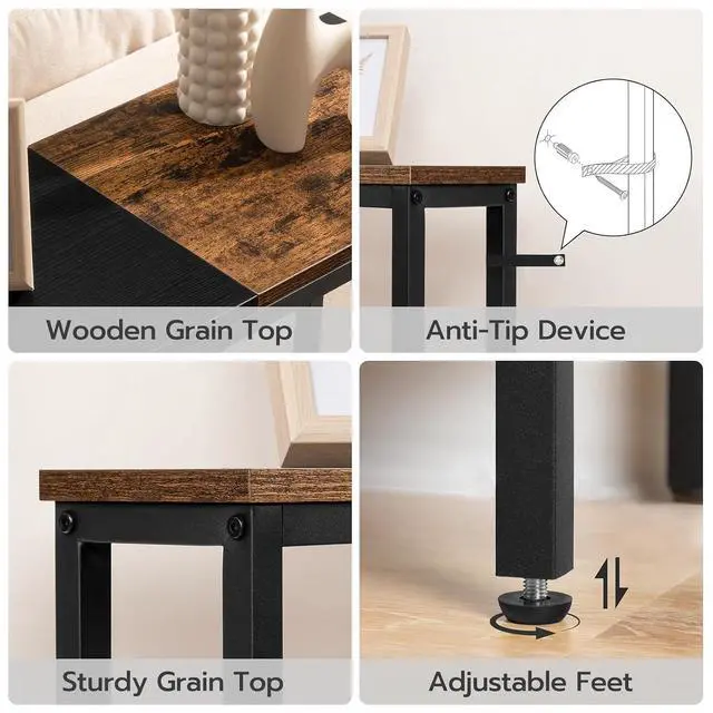 Alt view image 7 of 7 - Narrow Console Table with Power Outlets, 44.9 Inches Sofa Table, Slim Behind Couch Table, Entryway Table with Display Shelf, for Living Room, Foyer, Hallway, Rustic Brown and Black BF114UXG01