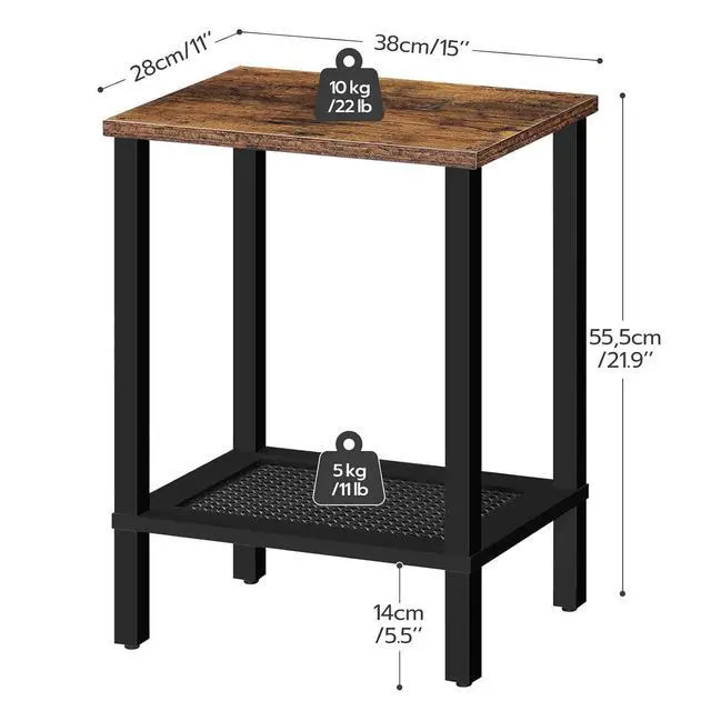 Alt view image 3 of 7 - End Tables Set of 2, Small Side Tables with 2-Tier Storage Shelves, Nightstands with Faux Rattan Decoration, for Small Space, Living Room, Bedroom, Rustic Brown and Black BF91BZP201
