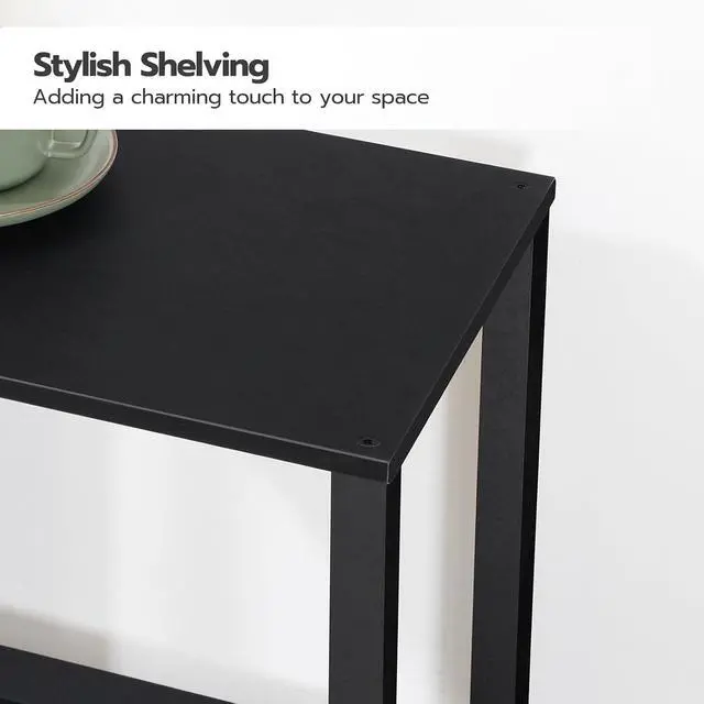 Alt view image 7 of 7 - End Tables Set of 2, Small Side Tables with 2-Tier Storage Shelves, Nightstands with Faux Rattan Decoration, for Small Space, Living Room, Bedroom, Black BK91BZP201