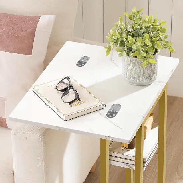 Alt view image 7 of 7 - Foldable C Shaped End Table, C Shaped Side Table with Storage Shelf, Small Snack Table, Slide Under Couch Table for Sofa, Living Room Bedroom Small Spaces Easy Assembly, Gold DM29SF01