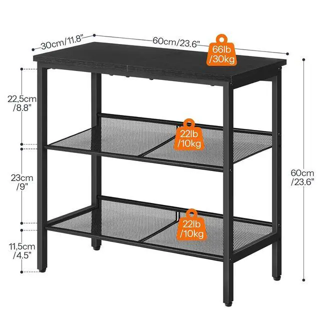 Alt view image 3 of 7 - Black Side Table, 3-Tier Metal Side Table, Small Black Table with 2 Flat or Slant Adjustable Shelves for Small Spaces, Hallway, Living Room, Bedroom, Sturdy, Easy Assembly, Black BB23BZ01G1