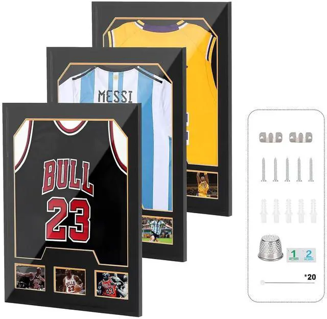 Main image of Jersey Frame Display Cases, Jersey Frame with Picture Slots, Jersey Shadow Box Display Case, 98% UV Protection, Football, Basketball (3 Pack, Black&Gold)