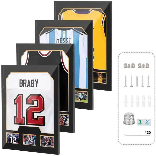 Main image of Jersey Frame Display Cases, Jersey Frame with Picture Slots, Jersey Shadow Box Display Case, 98% UV Protection, Football, Basketball (4 Pack, Black&Gold)