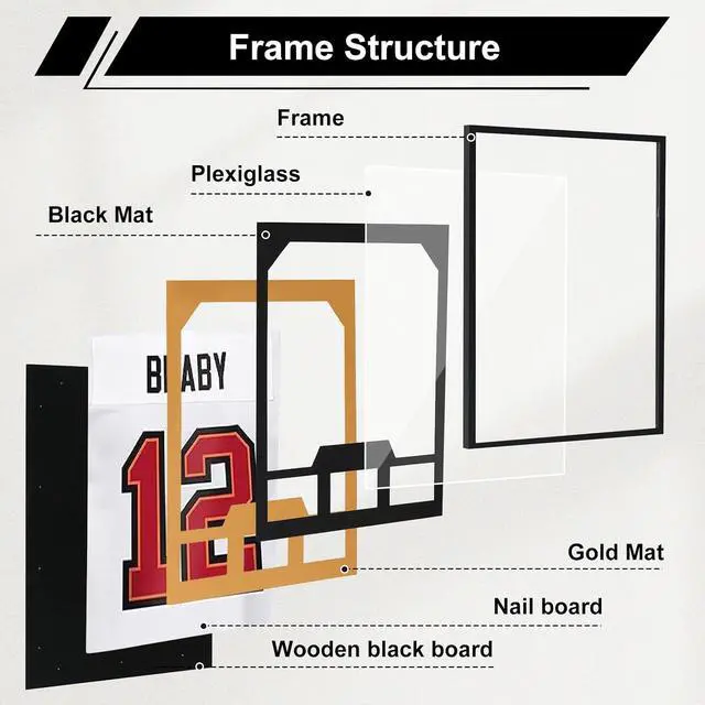 Alt view image 3 of 7 - Jersey Frame Display Cases, Jersey Frame with Picture Slots, Jersey Shadow Box Display Case, 98% UV Protection, Football, Basketball (1 Pack, Black&Gold)