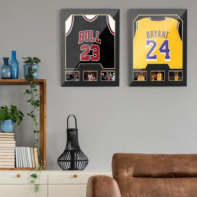 Alt view image 7 of 7 - Jersey Frame Display Cases, Jersey Frame with Picture Slots, Jersey Shadow Box Display Case, 98% UV Protection, Football, Basketball (1 Pack, Black&Gold)