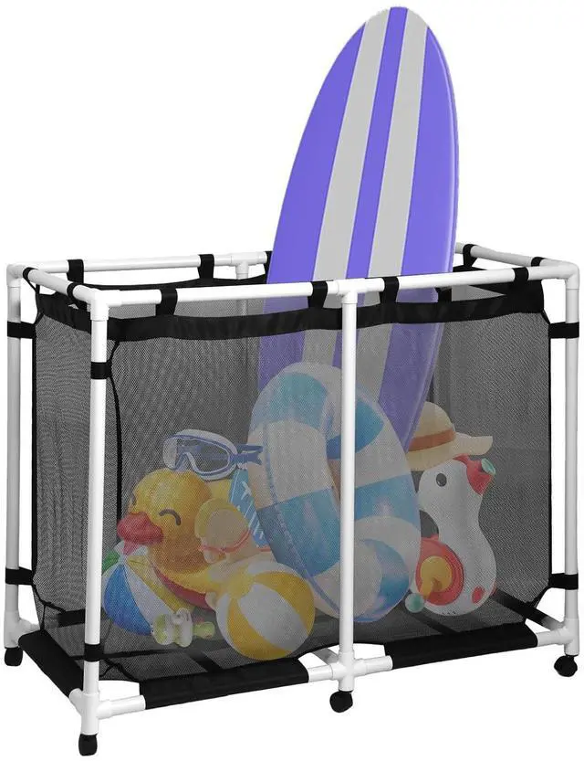 Main image of Pool Storage, Pool Noodles Holder, Pool Caddy Organizer, 142 Gallons 48.4 L Extra Large, Pool Float Storage, Waterproof Pool Storage Bins, Rolling Poolside Mesh Container, Outdoor