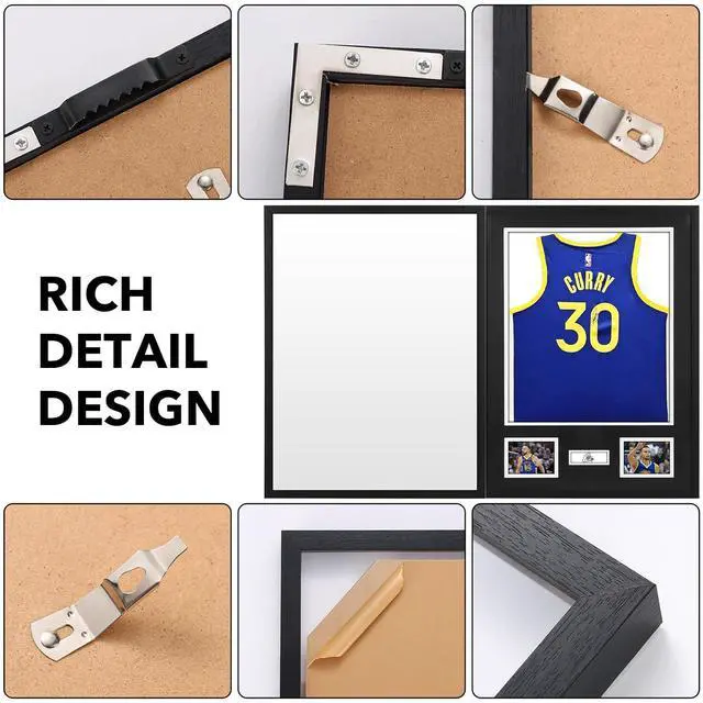 Alt view image 5 of 7 - Jersey Frame Display Cases, Jersey Frame with Pictures Photos Slots, Jersey Shadow Box Shirt Wall Display Case, Signature Display, 98% UV Protection, Football Basketball Soccer (1 Pack)