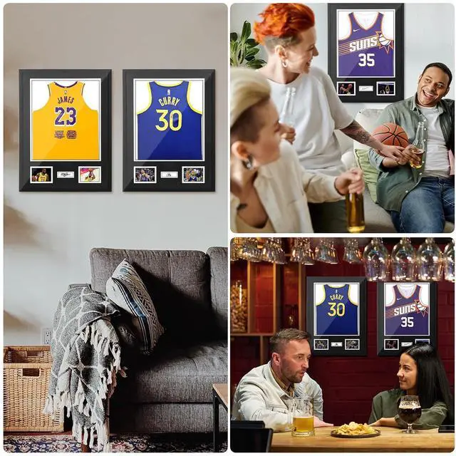 Alt view image 6 of 7 - Jersey Frame Display Cases, Jersey Frame with Pictures Photos Slots, Jersey Shadow Box Shirt Wall Display Case, Signature Display, 98% UV Protection, Football Basketball Soccer (1 Pack)