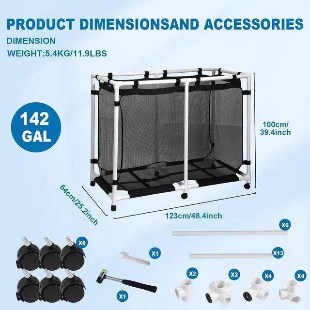 Alt view image 6 of 6 - Pool Storage, Pool Noodles Holder, Pool Caddy Organizer, 142 Gallons 48.4 L Extra Large, Pool Float Storage, Waterproof Pool Storage Bins, Rolling Poolside Mesh Container, Outdoor