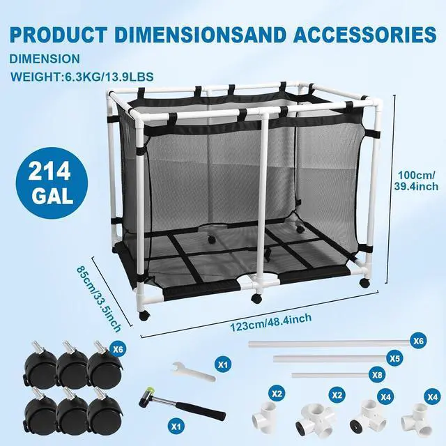Alt view image 6 of 6 - Pool Storage, Pool Noodles Holder, Pool Toy Caddy Organizer, 214 Gallons 48.4 L Extra Large, Pool Float Storage, Waterproof Pool Storage Bins, Rolling Poolside Mesh Container, Outdoor