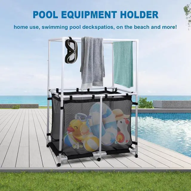 Alt view image 2 of 7 - Pool Storage, Pool Noodles Holder, Pool Toy Storage, 214 Gallons 48.4 L Extra Large, Pool Float Storage, Waterproof Pool Storage Bins, Rolling Poolside Mesh Container (Top Rack)