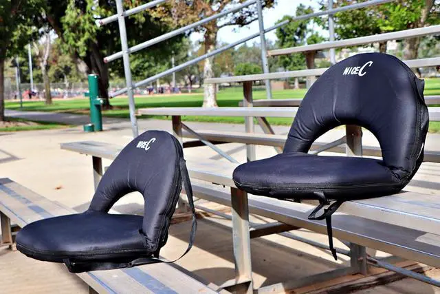 Alt view image 2 of 7 - Stadium Seats, Floor Chairs, Bleacher Chairs, 10-Position Reclining Waterproof Cushion, Ultralight, Foldable, Extra Thick Padding, with Shoulder Strap & Net Pocket (Set of 2 Black)