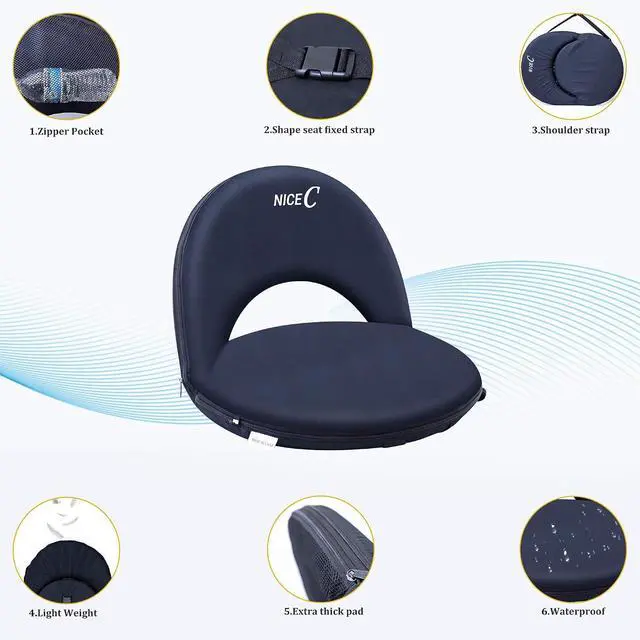Alt view image 4 of 7 - Stadium Seats, Floor Chairs, Bleacher Chairs, 10-Position Reclining Waterproof Cushion, Ultralight, Foldable, Extra Thick Padding, with Shoulder Strap & Net Pocket (Set of 2 Black)
