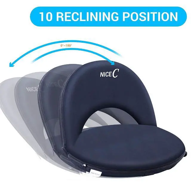 Alt view image 5 of 7 - Stadium Seats, Floor Chairs, Bleacher Chairs, 10-Position Reclining Waterproof Cushion, Ultralight, Foldable, Extra Thick Padding, with Shoulder Strap & Net Pocket (Set of 2 Black)
