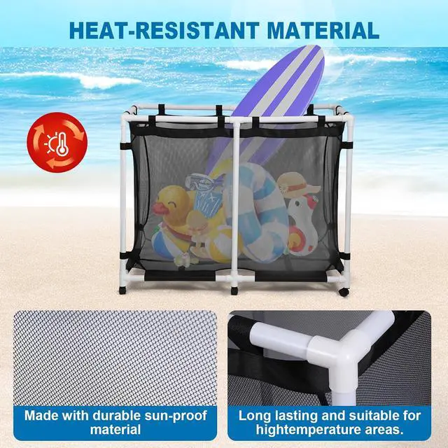 Alt view image 2 of 6 - Pool Storage, Pool Noodles Holder, Pool Caddy Organizer, 142 Gallons 48.4 L Extra Large, Pool Float Storage, Waterproof Pool Storage Bins, Rolling Poolside Mesh Container, Outdoor
