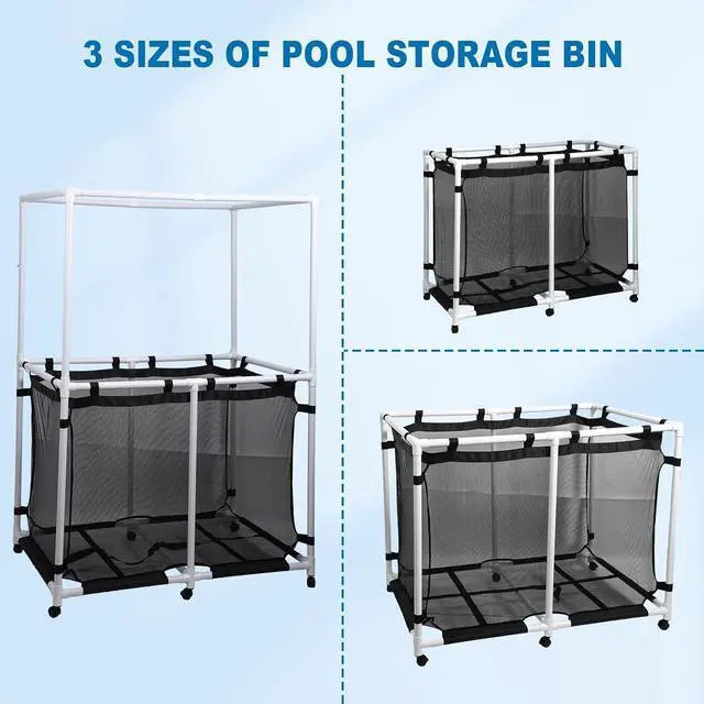 Alt view image 5 of 6 - Pool Storage, Pool Noodles Holder, Pool Caddy Organizer, 142 Gallons 48.4 L Extra Large, Pool Float Storage, Waterproof Pool Storage Bins, Rolling Poolside Mesh Container, Outdoor