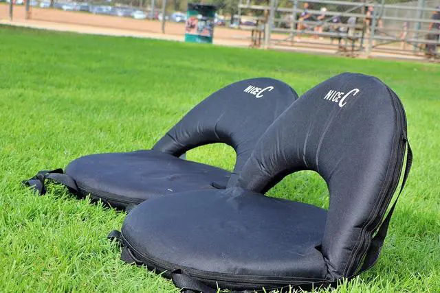 Alt view image 6 of 7 - Stadium Seats, Floor Chairs, Bleacher Chairs, 10-Position Reclining Waterproof Cushion, Ultralight, Foldable, Extra Thick Padding, with Shoulder Strap & Net Pocket (Set of 2 Black)
