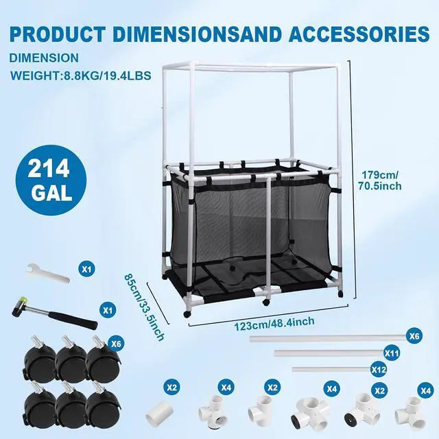 Alt view image 7 of 7 - Pool Storage, Pool Noodles Holder, Pool Toy Storage, 214 Gallons 48.4 L Extra Large, Pool Float Storage, Waterproof Pool Storage Bins, Rolling Poolside Mesh Container (Top Rack)