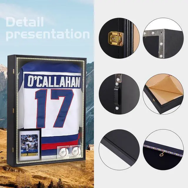 Alt view image 2 of 6 - XL Jersey Frame Display Case with Light, Hockey Jacket Football Jersey T Shirt Display, 28x37 inch Extra Large Deep Jersey Shadow Box, Baseball Case, UV Protection, Acrylic (LED Extra Large)