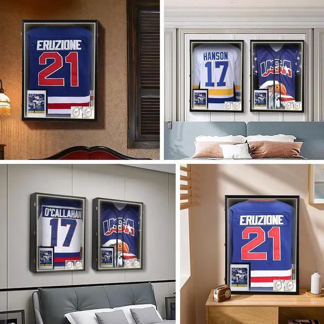 Alt view image 5 of 6 - XL Jersey Frame Display Case with Light, Hockey Jacket Football Jersey T Shirt Display, 28x37 inch Extra Large Deep Jersey Shadow Box, Baseball Case, UV Protection, Acrylic (LED Extra Large)