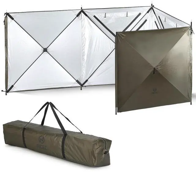 Main image of Camping Wind Screen, 4 Panels Beach Garden Wind Blocker Breaker, 4 FT Privacy Fence Screen, Privacy Sunbathing, Clam Screen Porch, with Mesh Window, Poles, Ground Nails Included (Green)
