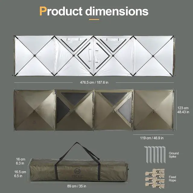 Alt view image 2 of 7 - Camping Wind Screen, 4 Panels Beach Garden Wind Blocker Breaker, 4 FT Privacy Fence Screen, Privacy Sunbathing, Clam Screen Porch, with Mesh Window, Poles, Ground Nails Included (Green)