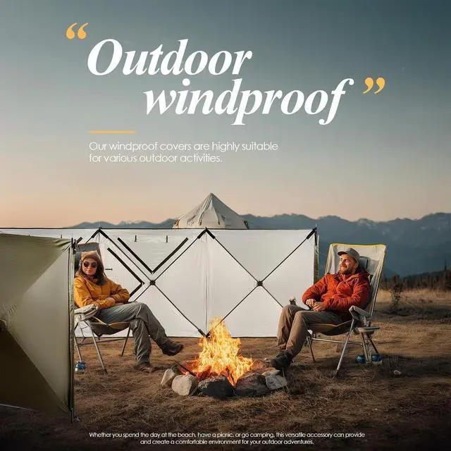 Alt view image 4 of 7 - Camping Wind Screen, 4 Panels Beach Garden Wind Blocker Breaker, 4 FT Privacy Fence Screen, Privacy Sunbathing, Clam Screen Porch, with Mesh Window, Poles, Ground Nails Included (Green)