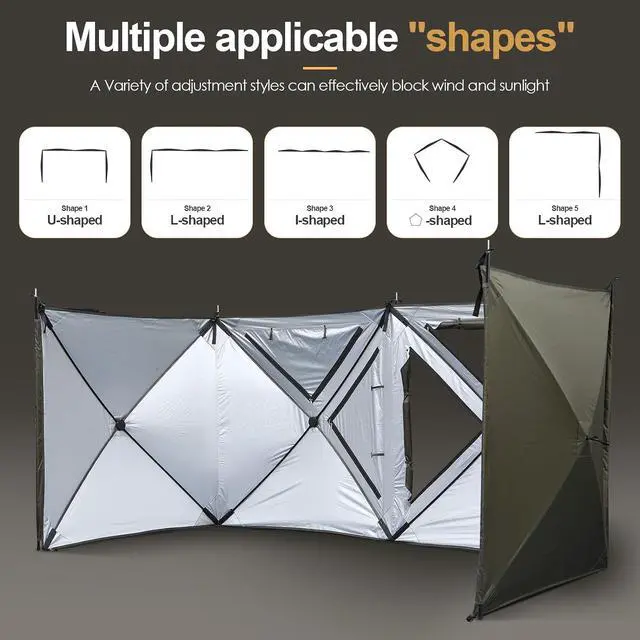 Alt view image 6 of 7 - Camping Wind Screen, 4 Panels Beach Garden Wind Blocker Breaker, 4 FT Privacy Fence Screen, Privacy Sunbathing, Clam Screen Porch, with Mesh Window, Poles, Ground Nails Included (Green)