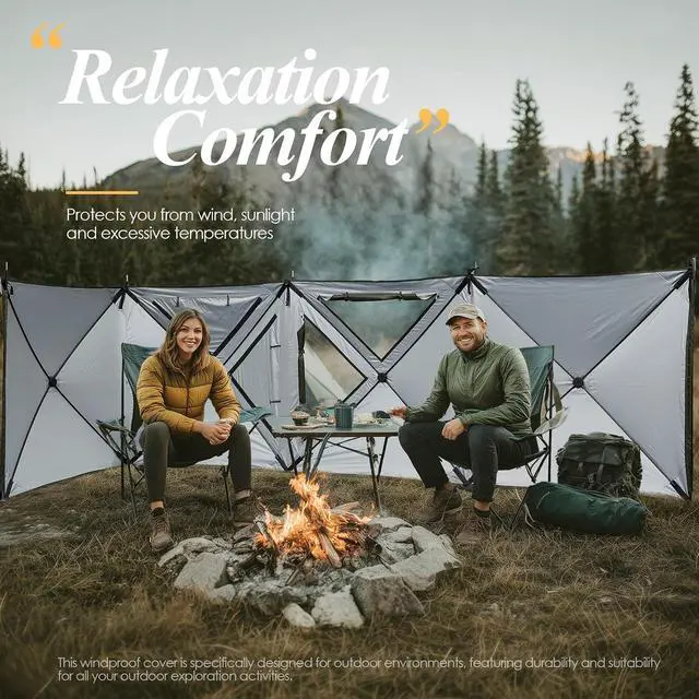Alt view image 7 of 7 - Camping Wind Screen, 4 Panels Beach Garden Wind Blocker Breaker, 4 FT Privacy Fence Screen, Privacy Sunbathing, Clam Screen Porch, with Mesh Window, Poles, Ground Nails Included (Green)