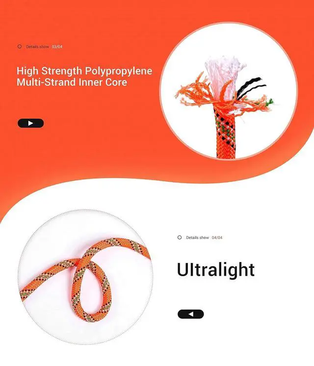 Alt view image 6 of 7 - Climbing Rope, Rescue Rope, Construction Rope, Rock Climbing Rope, Static 10mm 32ft/64ft/96ft/160ft/230ft/500ft/985ft/1000ft with Carry Bag (Orange, 300M(985FT))