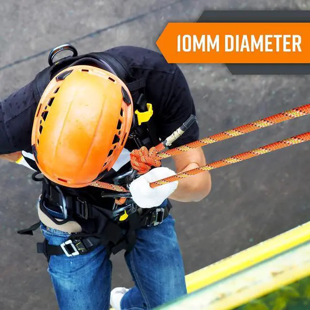 Alt view image 3 of 4 - Climbing Rope, Rescue Rope, Construction Rope, Rock Climbing Rope, Static 10mm 32ft/64ft/96ft/160ft/230ft/500ft/985ft/1000ft with Carry Bag (Orange, 30M(96ft))