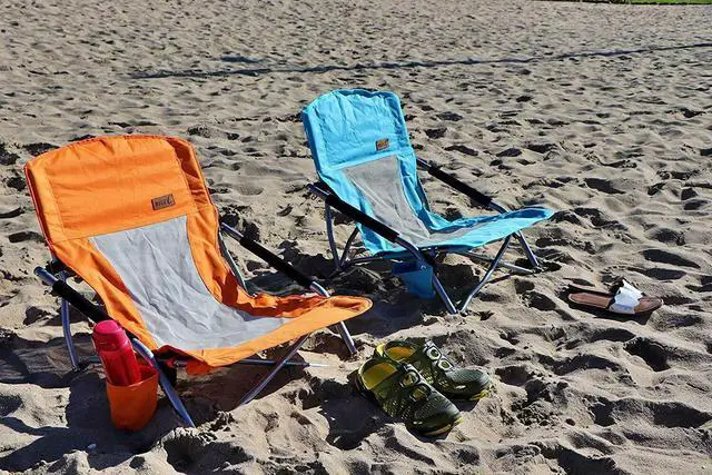 Alt view image 4 of 6 - Low Beach Camping Folding Chair, Compact Backpacking River Sand Chair,Sillas De Playa with Cup Holder, Carry Bag,Heavy Duty Outdoor,Camping, Beach, Travel, Picnic, Festival (1 Pack, Orange)