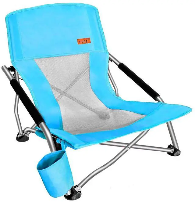Main image of Low Beach Camping Folding Chair, Compact Backpacking River Sand Chair,Sillas De Playa, with Cup Holder, Carry Bag, Heavy Duty Outdoor, Camping, BBQ, Beach, Travel, Picnic, Festival (1 Blue)