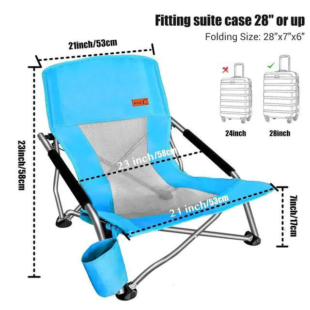 Alt view image 3 of 7 - Low Beach Camping Folding Chair, Compact Backpacking River Sand Chair for Adults 2 Pack,Sillas De Playa, with Cup Holder,for Concert Camping,Boat,Beach, Travel, Picnic, Festival (2 Pack Blue)